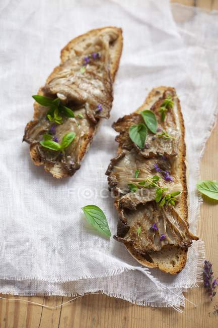 Open sandwich with oyster — Stock Photo