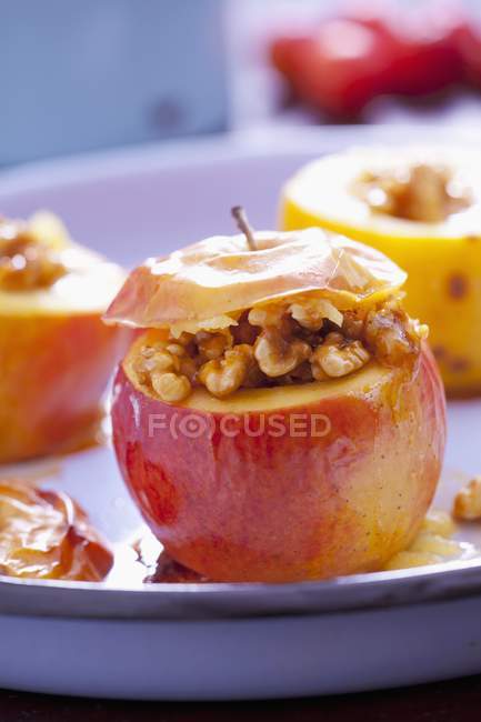 Baked apples with nuts — Stock Photo