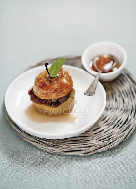 Baked apple with nut filling — Stock Photo