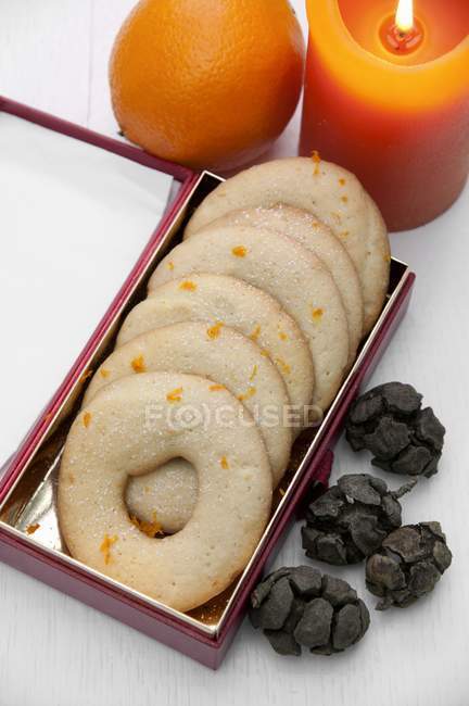 Orange cookies in box — Stock Photo