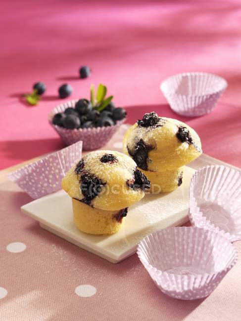 Blueberry muffins on dish — Stock Photo