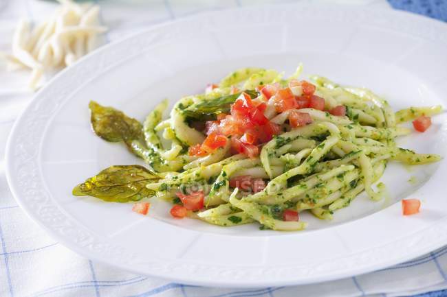 Trofie pasta with pesto — Stock Photo