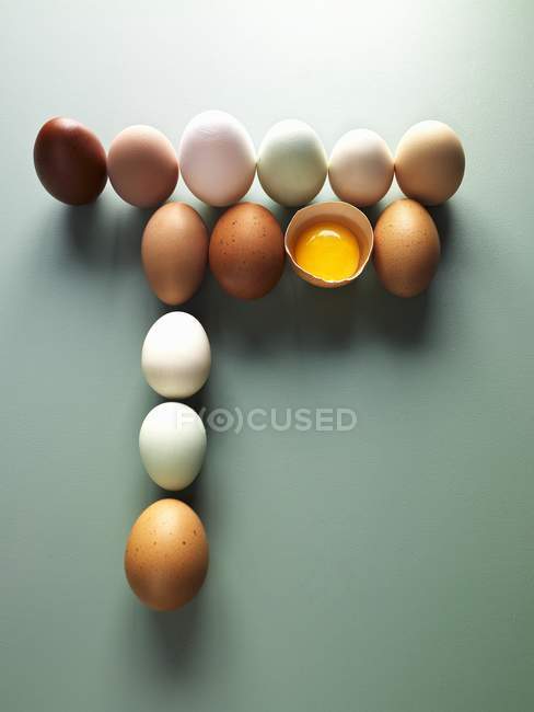 Коричневый с белыми и бирюзовыми куриными яйцами — стоковое фото