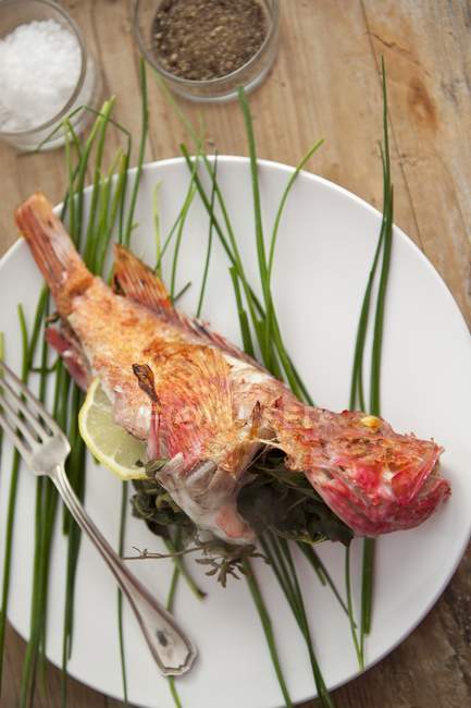Red mullet stuffed with herbs — Stock Photo