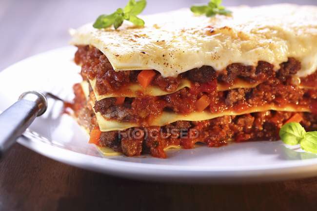 Lasagne with minced meat and tomato sause — Stock Photo