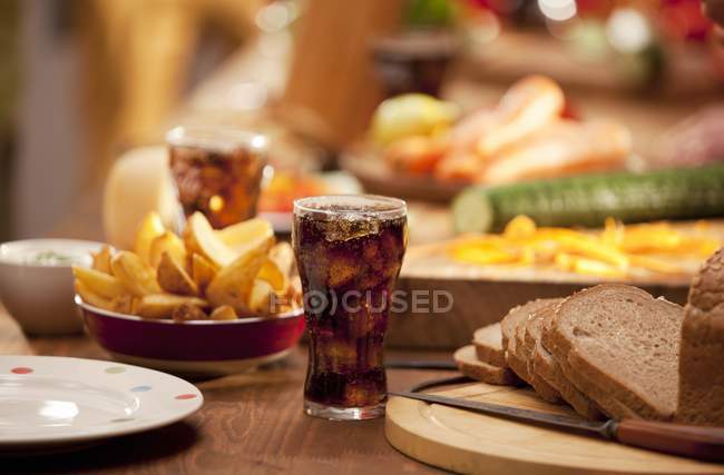 Table set with bread — Stock Photo