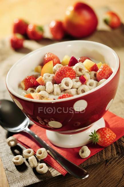 Cereal wholemeal rings and fruits — Stock Photo