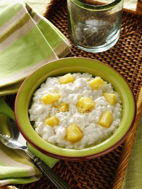 Small curd cottage cheese — Stock Photo
