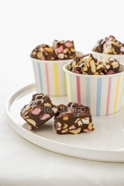 Chocolate fudge with marshmallows — Stock Photo