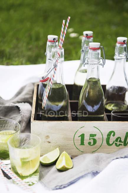 Limonata fatta in casa in bottiglie tappate — Foto stock