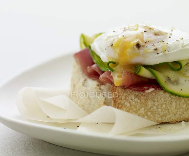 Toasted bread with ham — Stock Photo