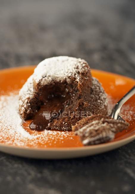 Gâteau au chocolat saupoudré de sucre glace — Photo de stock