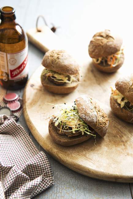 Sliders with pork and shoots — Stock Photo