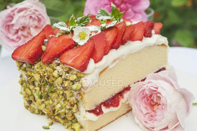 Sponge cake with strawberries — Stock Photo