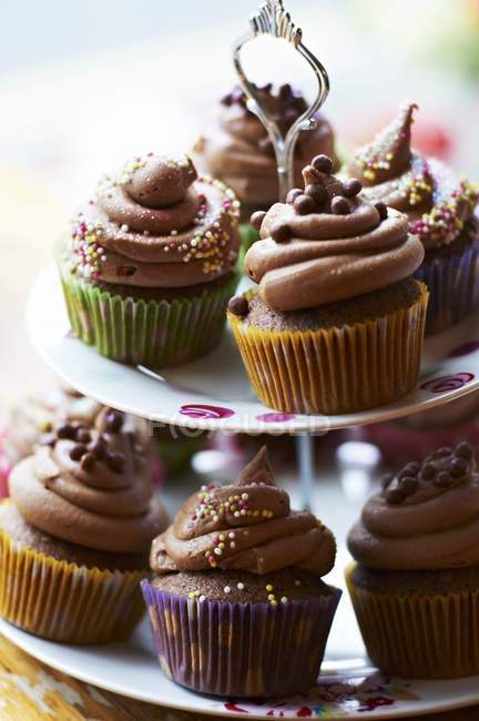 Chocolate cupcakes with sugar pearls — Stock Photo