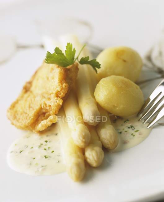 White asparagus with fillet — Stock Photo