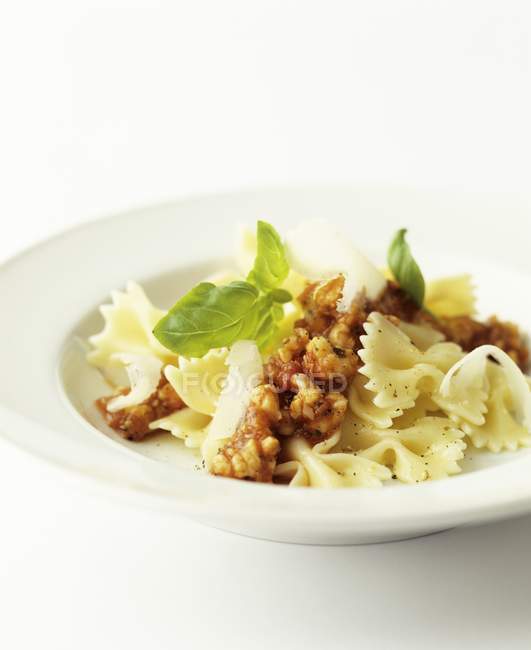 Farfalle pasta with bolognese sauce — Stock Photo