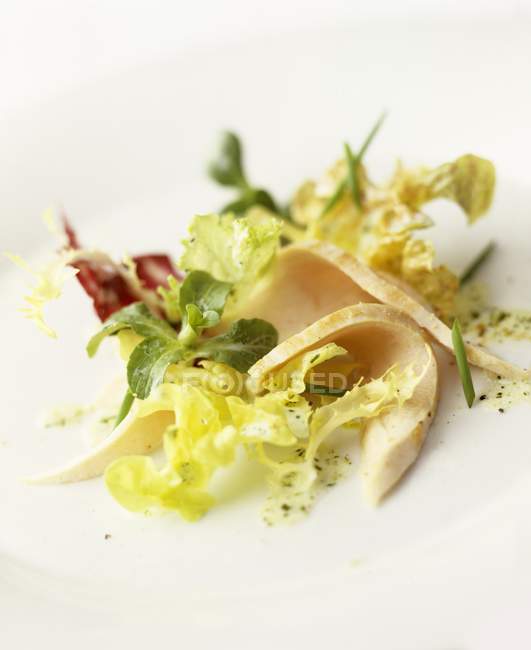 Salatblätter mit geschnittenem Truthahn — Stockfoto