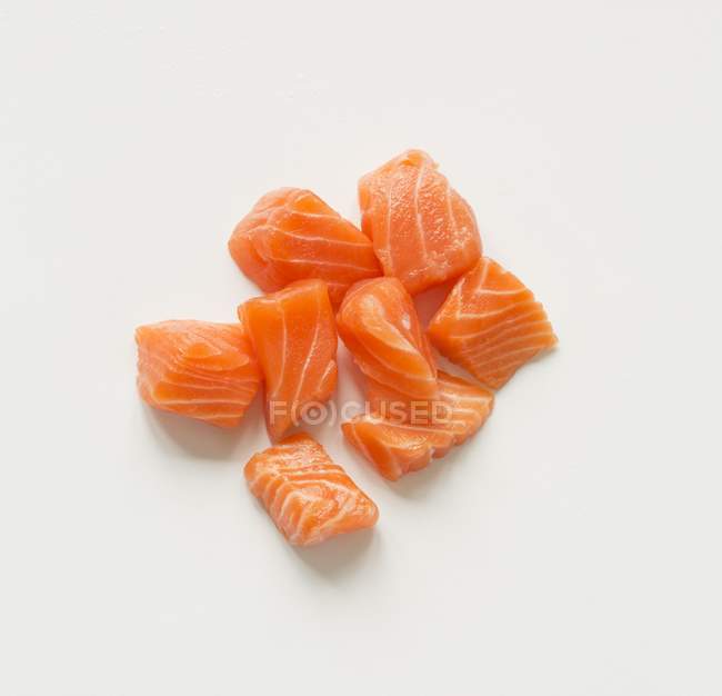 Cubed raw salmon — Stock Photo