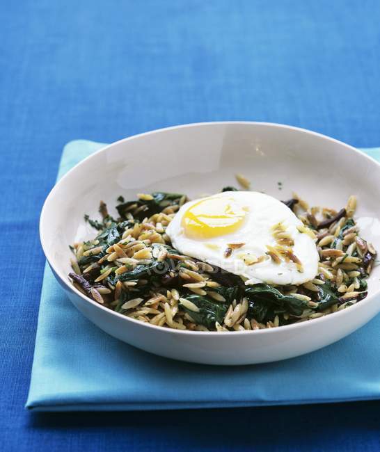 Orzo pasta and spinach hach — Stock Photo