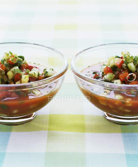 Gazpacho with tomatoes and cucumber — Stock Photo