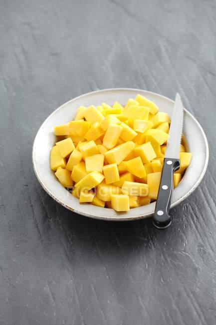 Fresh Diced squash in plate — Stock Photo