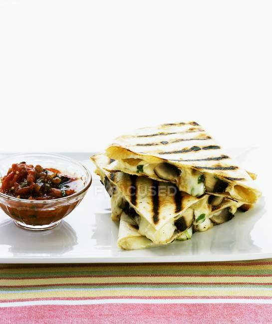 Quesadillas with cheese and mushroom — Stock Photo