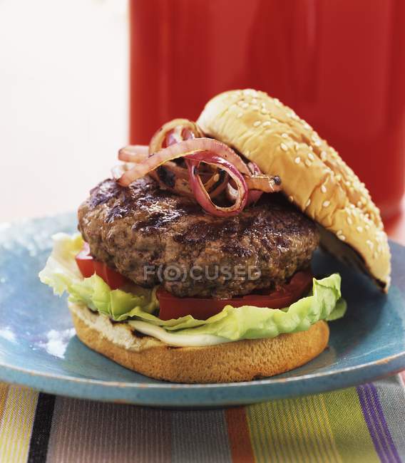 Hamburger with red onions — Stock Photo
