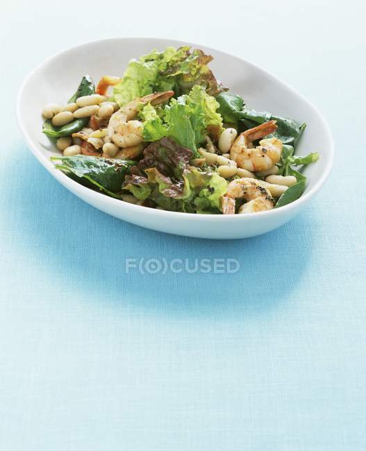 Salad with prawns and white beans — Stock Photo