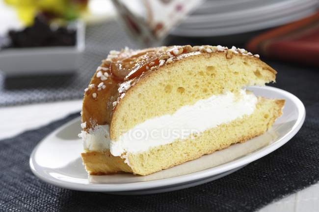Spanish King cake filled with cream — Stock Photo