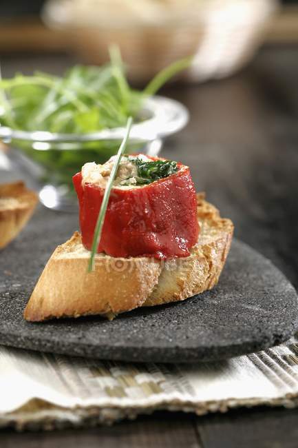 Closeup view of Pretty canape with Piquillo peppers — Stock Photo