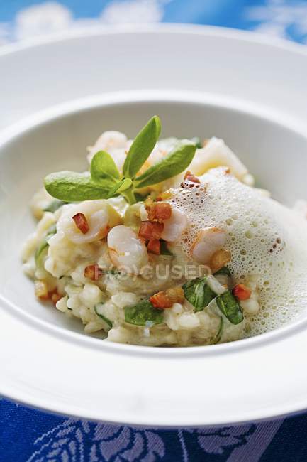 Purslane risotto on plate on cloth — Stock Photo