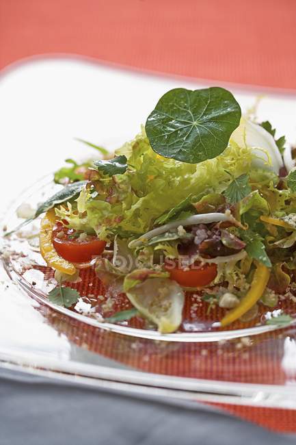 Foglie di insalata con nocciole — Foto stock