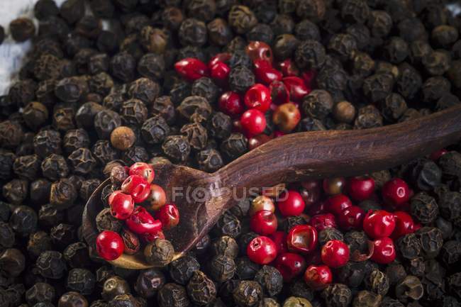 Red and black peppercorns — Stock Photo