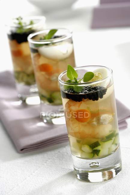 Jelly fish with quail egg and caviar served — Stock Photo