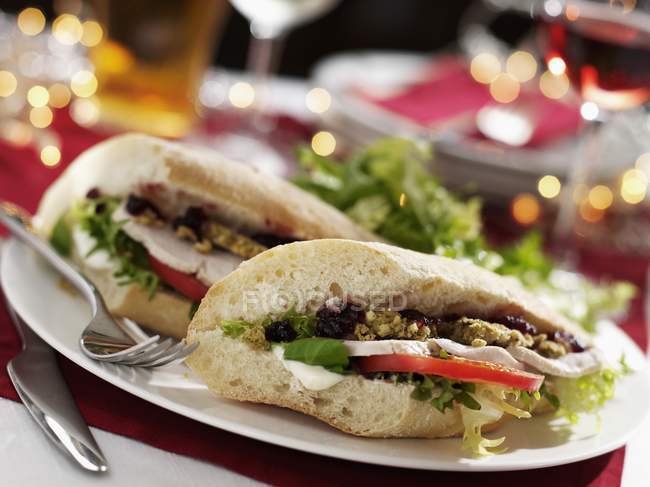 Baguette-Sandwich mit Hühnchen — Stockfoto