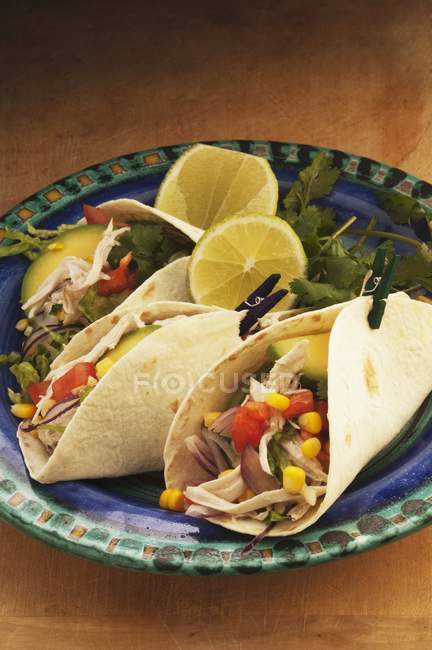 Tacos mit Huhn auf Teller — Stockfoto