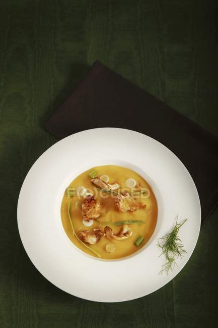 Mushroom soup with spring onions — Stock Photo
