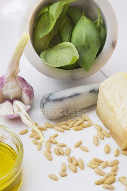 Ingredientes para pesto alla genovese — Fotografia de Stock