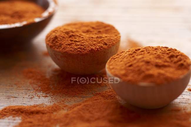 Paprika in small wooden bowls — Stock Photo