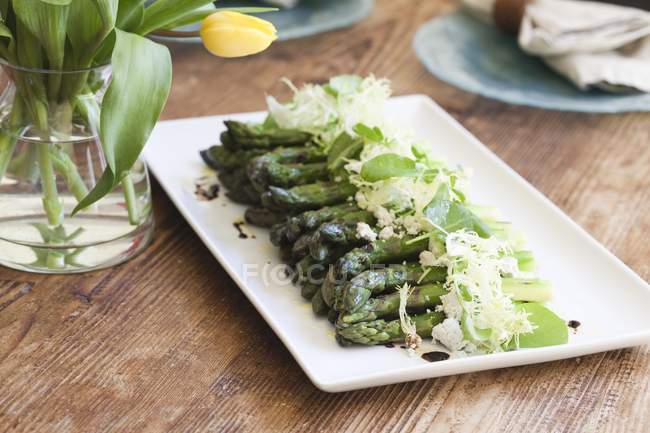 Platter of Asparagus with Cheese — Stock Photo