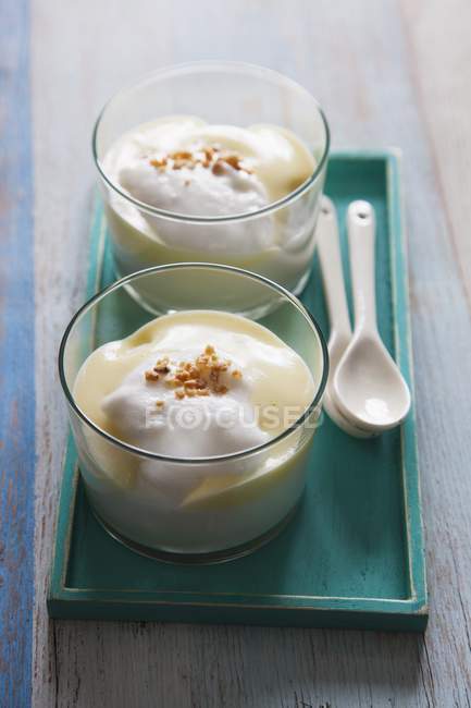 Vanilla pudding with whipped cream — Stock Photo