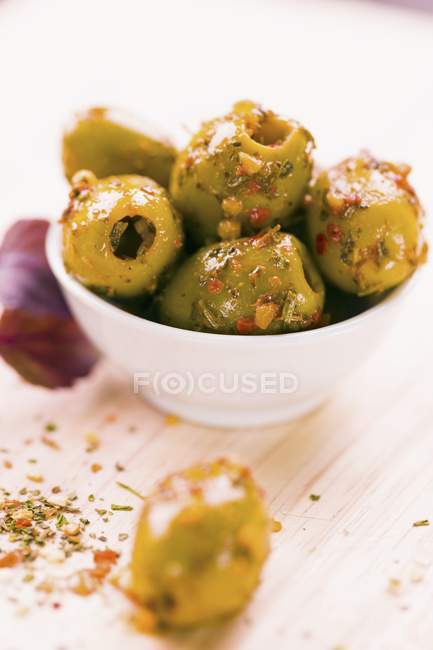 Marinated green olives — Stock Photo