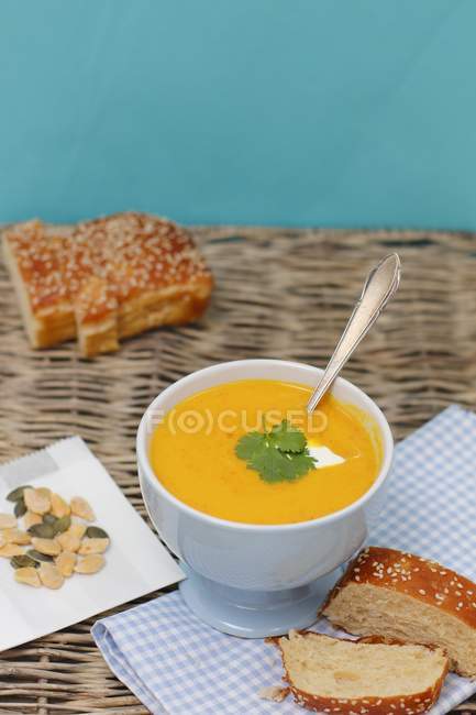 Pumpkin soup with coriander — Stock Photo