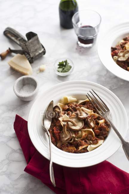 Pappardelle pasta with duck ragout — Stock Photo