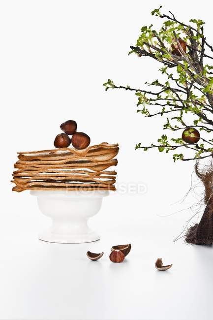 Hazelnut biscuits stacked — Stock Photo