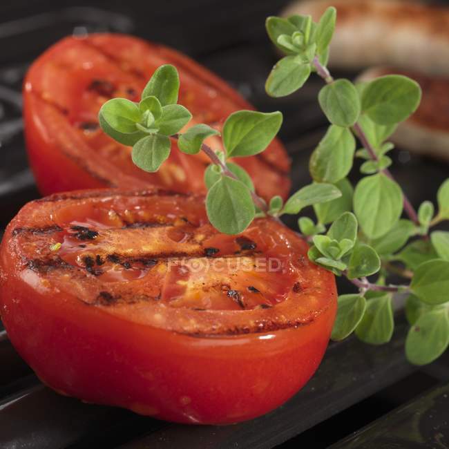 Grilled tomatoes with fresh oregano — Stock Photo