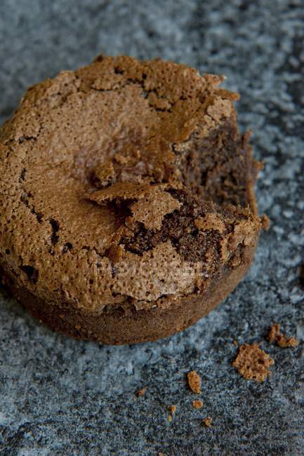 Closeup view of partly eaten chocolate souffle — Stock Photo