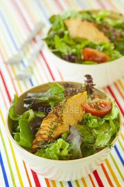 Salad leaves with fried tuna — Stock Photo