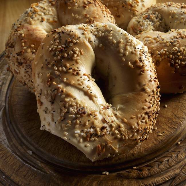 Homemade Bagels with seeds — Stock Photo